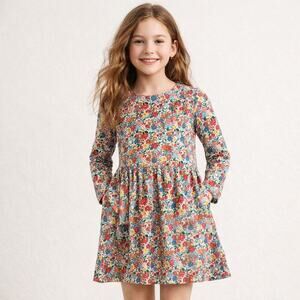 Mini Boden Girls Floral Woodland Cotton Dress Long Sleeve Size 11–12Y